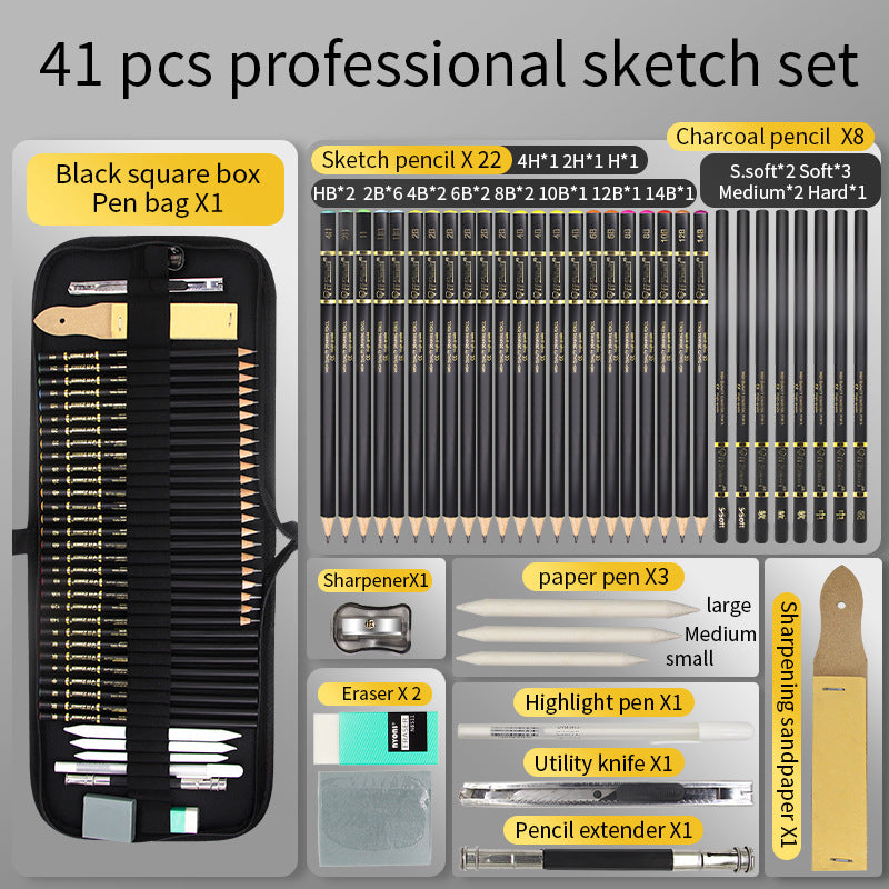 41 Pieces Drawing Sketch Pencil Cloth Bag Set