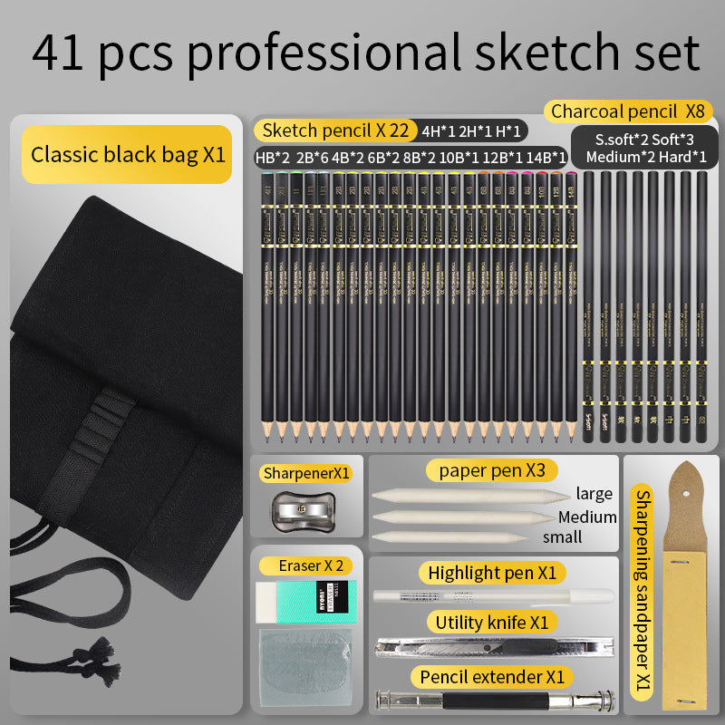 41 Pieces Drawing Sketch Pencil Cloth Bag Set